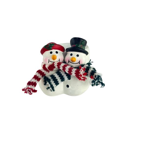 Vintage Ceramic Snowman Couple Planter with Scarves Christmas Vase Holiday Decor - Picture 15 of 15